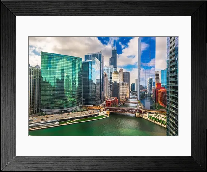 Framed Print : Chicago, Illinois, USA cityscape over the river in the afternoon Framed Print : Chicago, Illinois, USA cityscape over the river in the afternoon