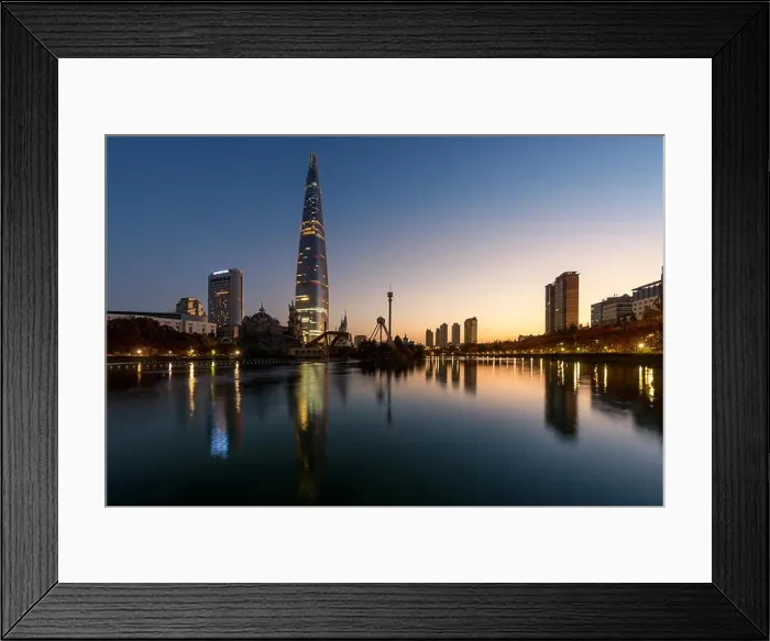 Framed Print : Autumn landscape at lotte world in morning in Seoul city, South Korea Framed Print : Autumn landscape at lotte world in morning in Seoul city, South Korea