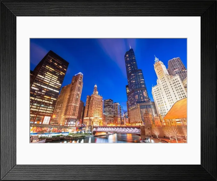 Framed Print : Chicago, Illinois, USA cityscape on the river at twilight Framed Print : Chicago, Illinois, USA cityscape on the river at twilight