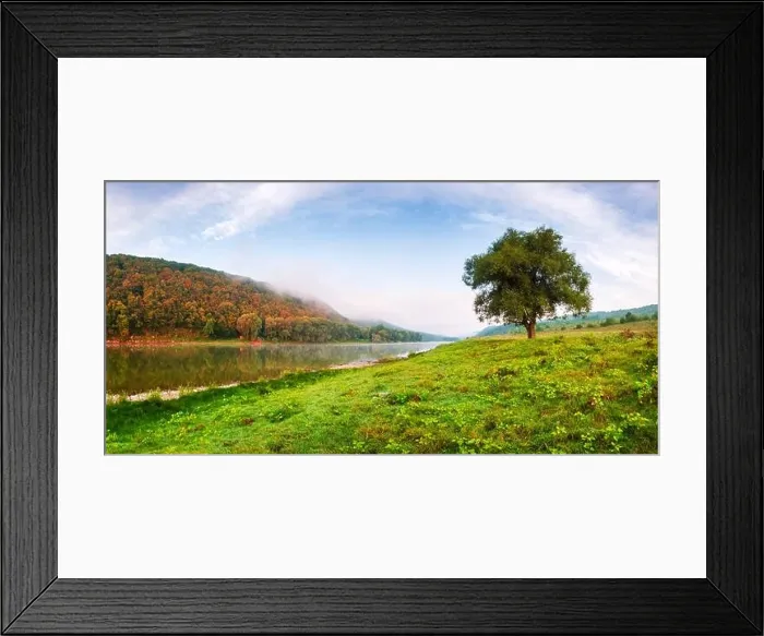 Framed Print : Majestic foggy river and lush autumn forest at sunrise time. Landscape photography. Dnister, Ukraine, Europe Framed Print : Majestic foggy river and lush autumn forest at sunrise time. Landscape photography. Dnister, Ukraine, Europe
