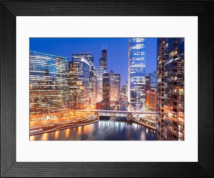 Framed Print : Chicago, Illinois, USA cityscape over the river at twilight Framed Print : Chicago, Illinois, USA cityscape over the river at twilight