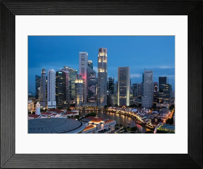 Framed Print : Aerial view of Singapore business district and city at night in Singapore, Asia