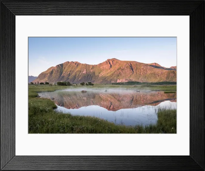 Framed Print : Scenic mountain landscape with nice reflection at bright summer day in Lofoten Island, Norway Framed Print : Scenic mountain landscape with nice reflection at bright summer day in Lofoten Island, Norway