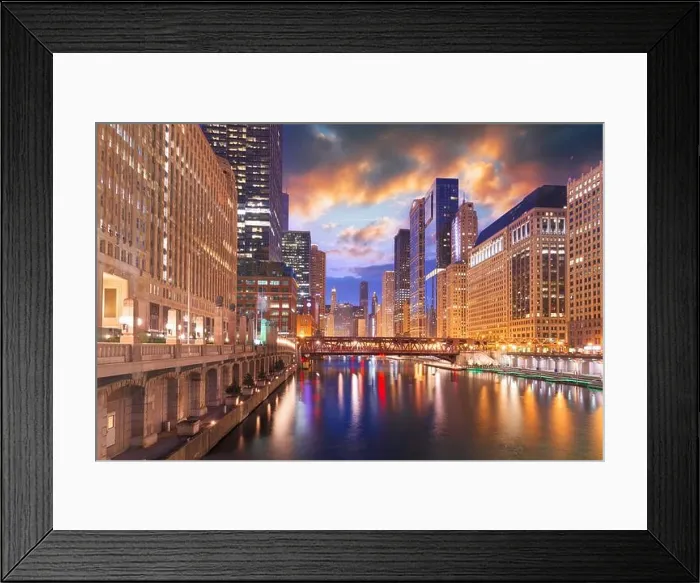 Framed Print : Chicago, Illinois, USA cityscape on the river at twilight Framed Print : Chicago, Illinois, USA cityscape on the river at twilight