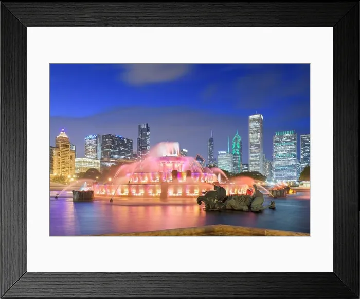 Framed Print : Chicago, Illinois, USA skyline and fountain at dusk Framed Print : Chicago, Illinois, USA skyline and fountain at dusk