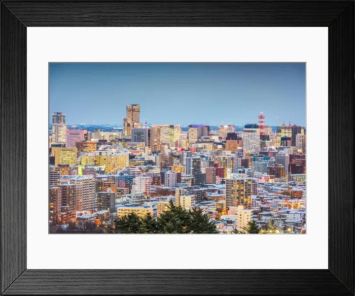 Framed Print : Sapporo, Japan winter skyline view at dusk Framed Print : Sapporo, Japan winter skyline view at dusk