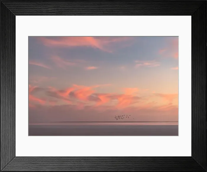 Framed Print : Sunset on the sea with red glowing cloudy sky and flock of birds. Ocean sunrise background. Landscape photography Framed Print : Sunset on the sea with red glowing cloudy sky and flock of birds. Ocean sunrise background. Landscape photography