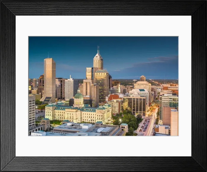 Framed Print : Indianapolis, Indiana, USA downtown skyline at twilight from above Framed Print : Indianapolis, Indiana, USA downtown skyline at twilight from above