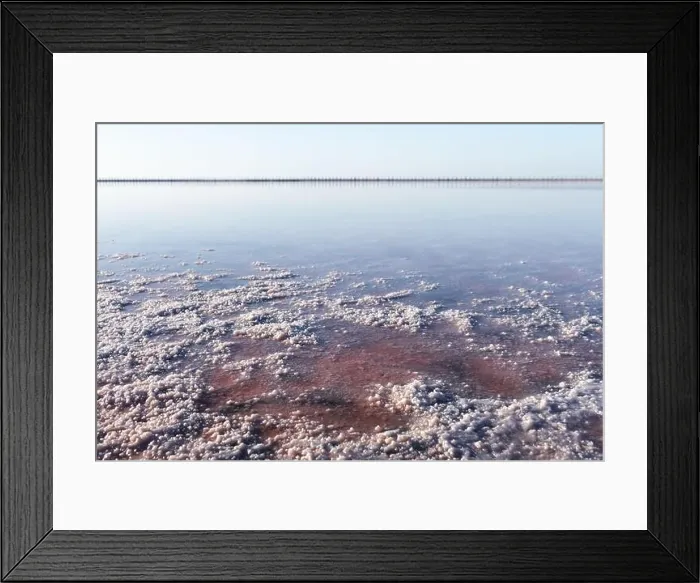 Framed Print : Salt crystals in pink water salt lake in Ukraine, Europe. Landscape photography Framed Print : Salt crystals in pink water salt lake in Ukraine, Europe. Landscape photography