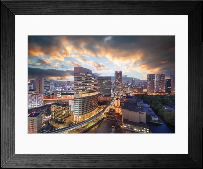 Framed Print : Tokyo, Japan cityscape in Shiodome district at sunset Framed Print : Tokyo, Japan cityscape in Shiodome district at sunset