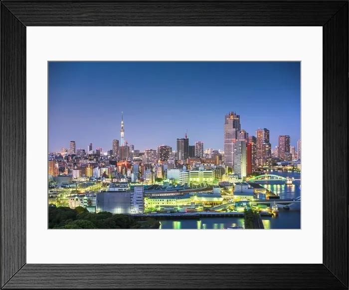 Framed Print : Tokyo, Japan skyline on the Sumida River at blue hour Framed Print : Tokyo, Japan skyline on the Sumida River at blue hour