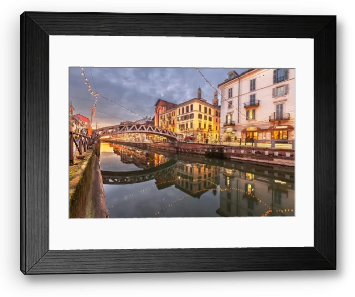 Framed Print : Naviglio Canal in Milan, Italy at twilight Framed Print : Naviglio Canal in Milan, Italy at twilight