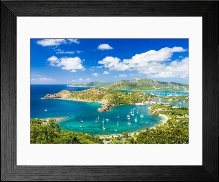 Framed Print : Shirley Heights, Antigua overlooking English Harbour viewed on a beautiful day Framed Print : Shirley Heights, Antigua overlooking English Harbour viewed on a beautiful day