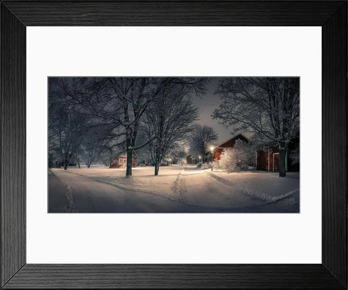 Framed Print : Public park with cozy cafe place and snow covered trees at winter evening in Finland. Cafe place is open only in summertime Framed Print : Public park with cozy cafe place and snow covered trees at winter evening in Finland. Cafe place is open only in summertime