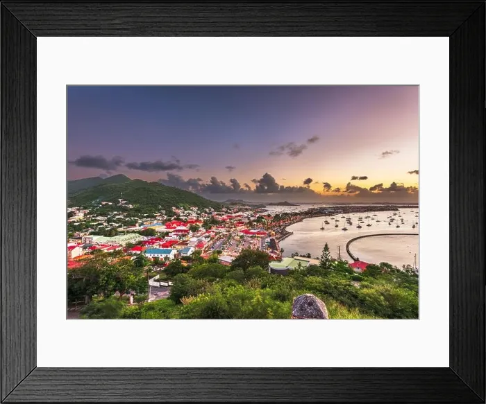 Framed Print : Marigot, St. Martin town skyline in the Caribbean at dusk Framed Print : Marigot, St. Martin town skyline in the Caribbean at dusk