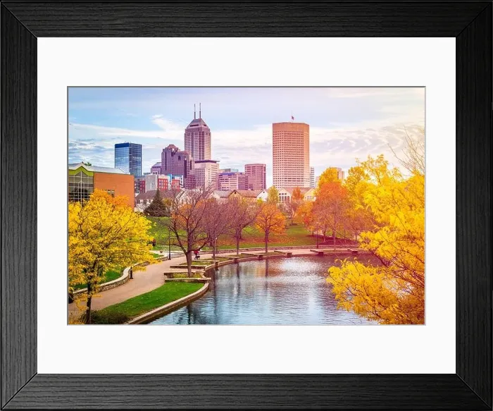 Framed Print : Indianapolis, Indiana, USA river walk and skyline at dusk in the evening Framed Print : Indianapolis, Indiana, USA river walk and skyline at dusk in the evening