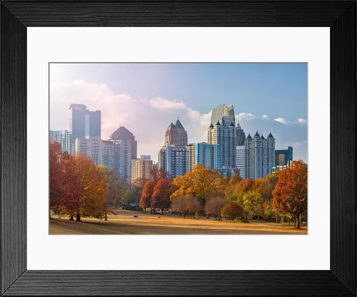 Framed Print : Atlanta, Georgia, USA midtown skyline from Piedmont Park in autumn in the afternoon