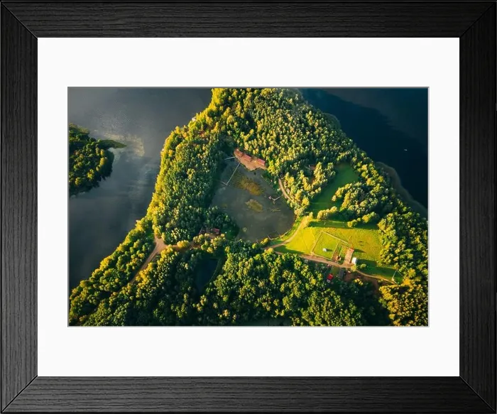 Framed Print : Novoe Lyadno, Lepel Lake, Beloozerny District, Vitebsk Region. Aerial View Of Island Pension Lode In Autumn Morning. Morning Fog Above Lepel Lake. Top Framed Print : Novoe Lyadno, Lepel Lake, Beloozerny District, Vitebsk Region. Aerial View Of Island Pension Lode In Autumn Morning. Morning Fog Above Lepel Lake. Top
