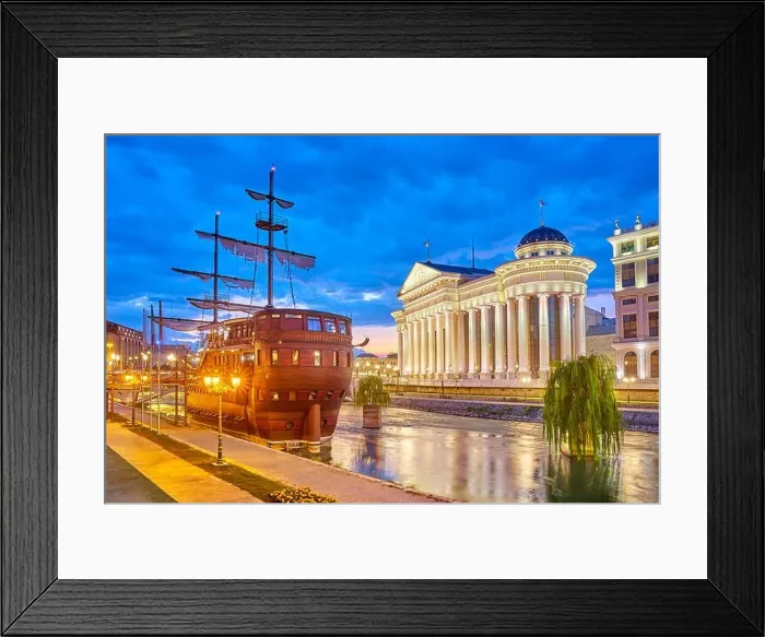 Framed Print : Galleon restaurant and Archeological Museum at evening, Skopje, Macedonia Framed Print : Galleon restaurant and Archeological Museum at evening, Skopje, Macedonia
