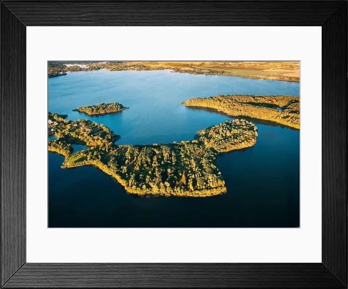 Framed Print : Braslaw Or Braslau, Vitebsk Voblast, Belarus. Aerial View Of Nedrava Lake, Green Forest And Meadow Landscape In Sunny Autumn Morning. Top View Of Framed Print : Braslaw Or Braslau, Vitebsk Voblast, Belarus. Aerial View Of Nedrava Lake, Green Forest And Meadow Landscape In Sunny Autumn Morning. Top View Of