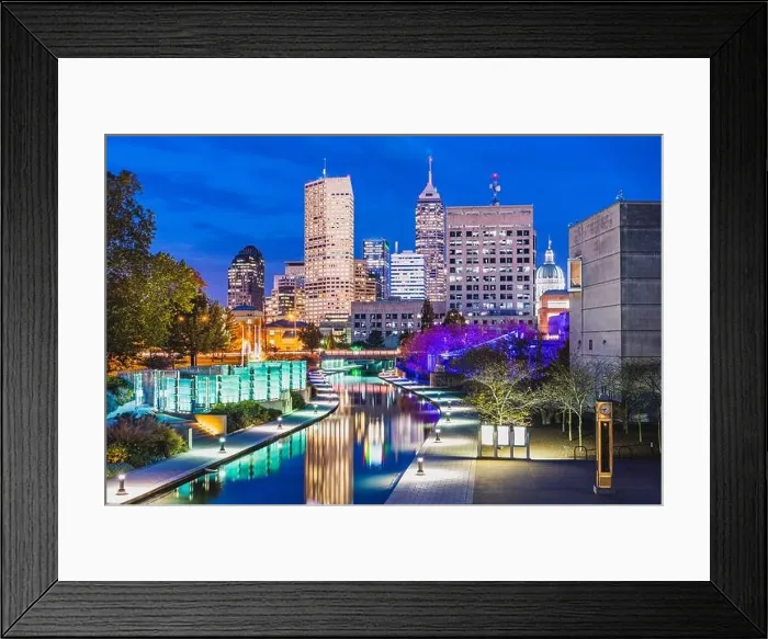Framed Print : Indianapolis, Indiana, USA skyline and canal at dusk in autumn Framed Print : Indianapolis, Indiana, USA skyline and canal at dusk in autumn