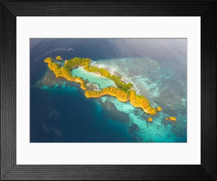 Framed Print : Limestone islands in Raja Ampat, Indonesia, are surrounded by healthy coral reefs. This biodiverse region is known as the heart of the Coral Triangle Framed Print : Limestone islands in Raja Ampat, Indonesia, are surrounded by healthy coral reefs. This biodiverse region is known as the heart of the Coral Triangle