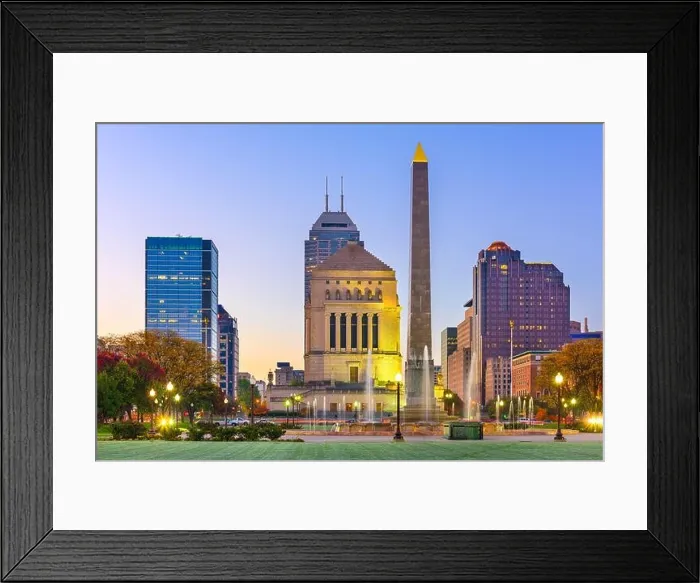 Framed Print : Indianapolis, Indiana, USA war memorials and skyline at twilight