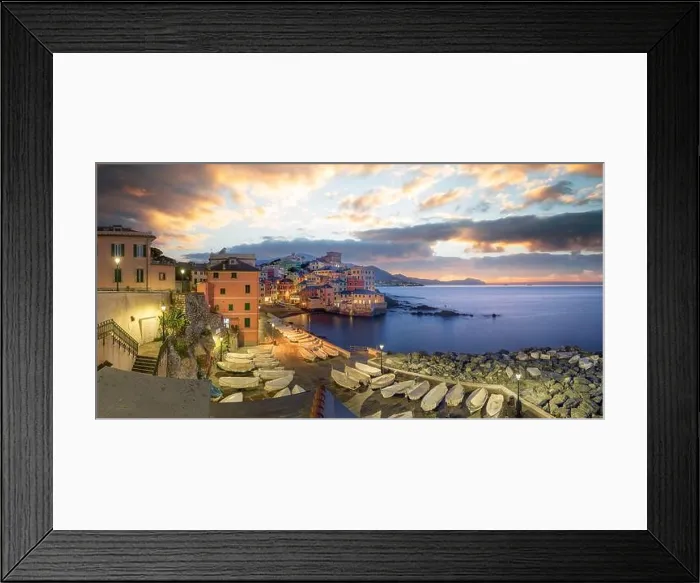 Framed Print : The old fishing village of Boccadasse, Genoa, Italy at dawn
