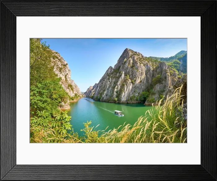 Framed Print : Tourist boat on the lake, Matka Canyon, Macedonia Framed Print : Tourist boat on the lake, Matka Canyon, Macedonia