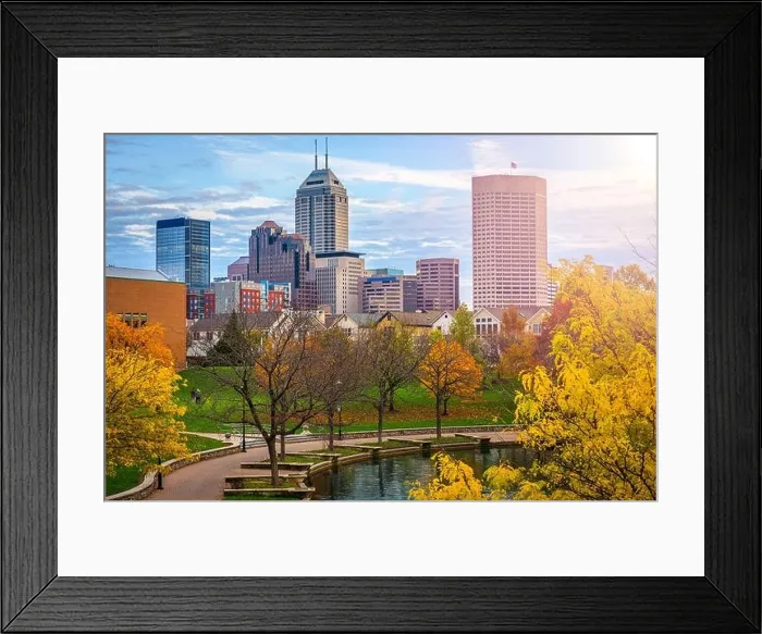 Framed Print : Indianapolis, Indiana, USA river walk and skyline at dusk in the evening Framed Print : Indianapolis, Indiana, USA river walk and skyline at dusk in the evening