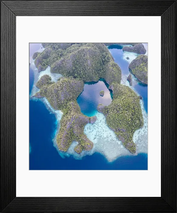 Framed Print : Remote limestone islands in Raja Ampat, Indonesia, are surrounded by healthy coral reefs. This biodiverse region is known for its marine biodiversity Framed Print : Remote limestone islands in Raja Ampat, Indonesia, are surrounded by healthy coral reefs. This biodiverse region is known for its marine biodiversity