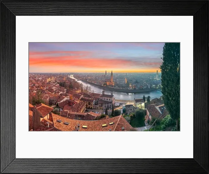 Framed Print : Verona, Italy Skyline on the Adige River at dusk Framed Print : Verona, Italy Skyline on the Adige River at dusk