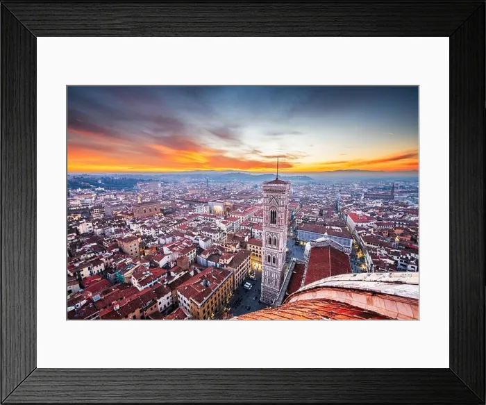 Framed Print : Giottos Bell Tower in Florence, Italy from above at dusk Framed Print : Giottos Bell Tower in Florence, Italy from above at dusk