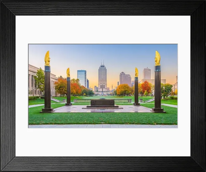 Framed Print : Indianapolis, Indiana, USA monuments and downtown skyline at dusk Framed Print : Indianapolis, Indiana, USA monuments and downtown skyline at dusk