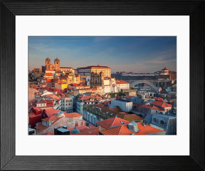 Framed Print : Porto, Portugal. Aerial cityscape image of Porto, Portugal with the Porto Cathedral and old town during sunset Framed Print : Porto, Portugal. Aerial cityscape image of Porto, Portugal with the Porto Cathedral and old town during sunset