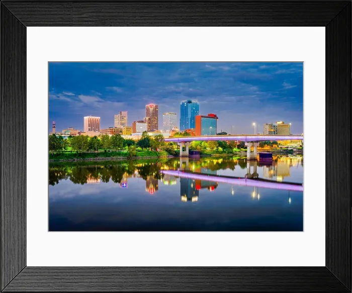 Framed Print : Little Rock, Arkansas, USA skyline on the Arkansas River at dusk Framed Print : Little Rock, Arkansas, USA skyline on the Arkansas River at dusk