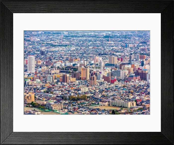 Framed Print : Kofu, Yamanashi, Japan downtown city skyline from the mountains at dusk Framed Print : Kofu, Yamanashi, Japan downtown city skyline from the mountains at dusk