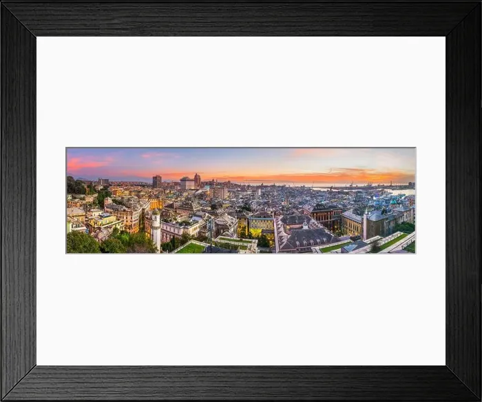 Framed Print : Genoa, Liguria, Italy downtown city skyline from above at dusk Framed Print : Genoa, Liguria, Italy downtown city skyline from above at dusk