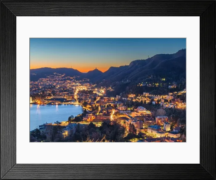 Framed Print : Como, Italy cityscape from above at dawn Framed Print : Como, Italy cityscape from above at dawn