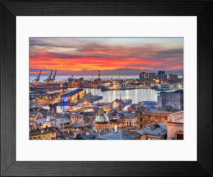 Framed Print : Genova, Italy downtown skyline on the port at dusk Framed Print : Genova, Italy downtown skyline on the port at dusk