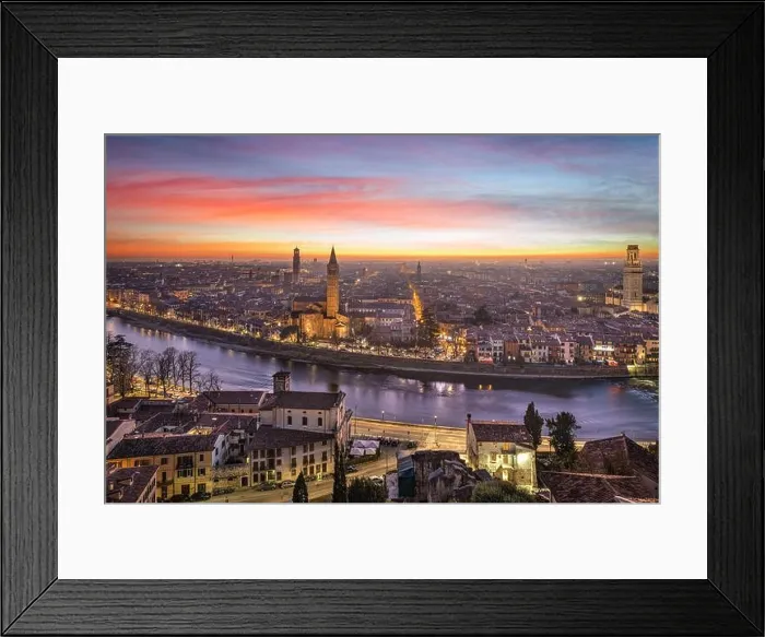 Framed Print : Verona, Italy Skyline on the Adige River at dusk Framed Print : Verona, Italy Skyline on the Adige River at dusk