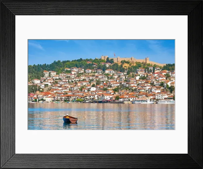 Framed Print : Ohrid Lake and old town city, Samuel's Fortress at the top, Macedonia Framed Print : Ohrid Lake and old town city, Samuel's Fortress at the top, Macedonia