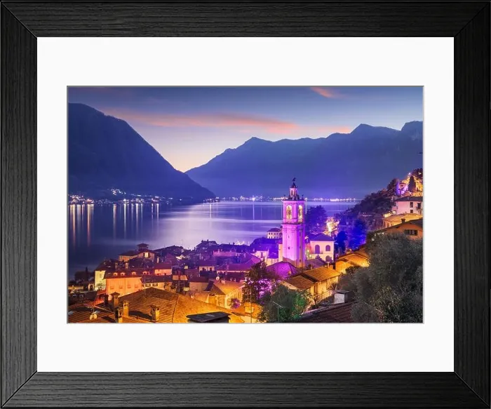 Framed Print : Sala Comacina, Como, Italy small town on Lake Como at dusk Framed Print : Sala Comacina, Como, Italy small town on Lake Como at dusk