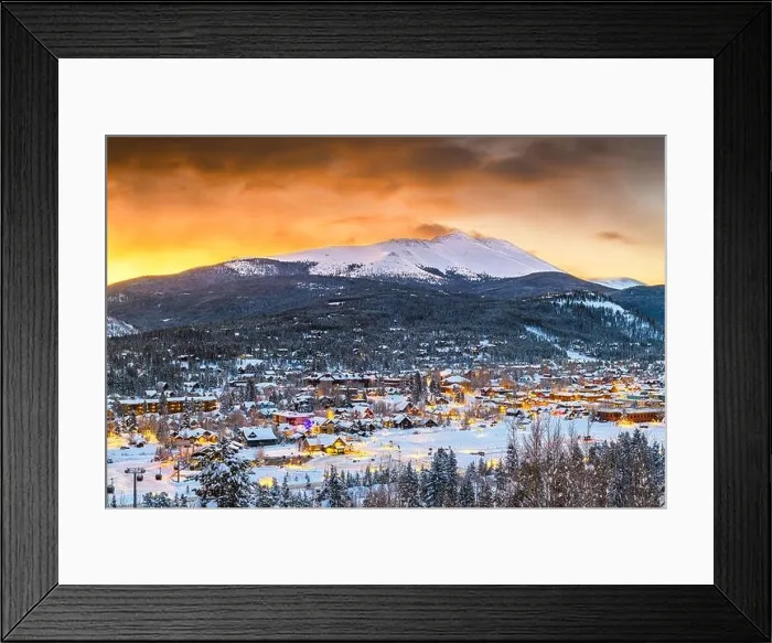 Framed Print : Breckenridge, Colorado, USA town skyline in winter at dusk