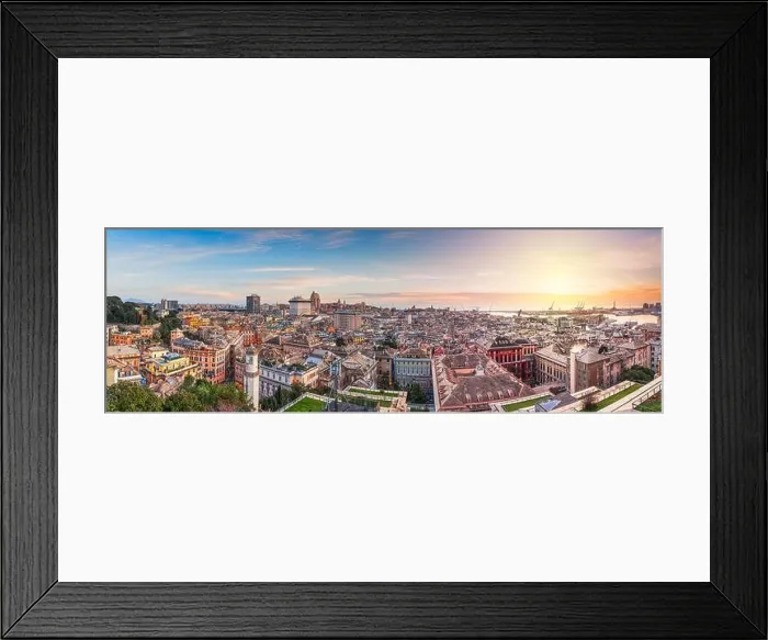 Framed Print : Genoa, Liguria, Italy downtown city skyline from above at dusk Framed Print : Genoa, Liguria, Italy downtown city skyline from above at dusk
