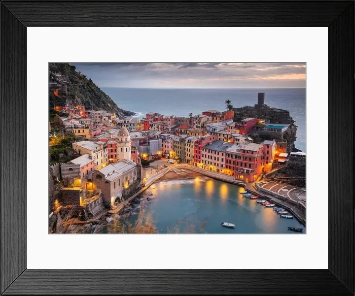 Framed Print : Vernazza, La Spezia, Liguria, Italy in the Cinque Terre region at dusk Framed Print : Vernazza, La Spezia, Liguria, Italy in the Cinque Terre region at dusk