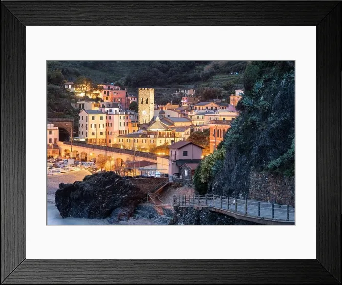 Framed Print : Monterosso, Italy in the Cinque Terre region at dusk on the Mediterranean Sea Framed Print : Monterosso, Italy in the Cinque Terre region at dusk on the Mediterranean Sea