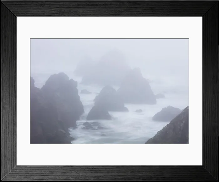 Framed Print : The Pacific Ocean crashes against sea stacks along the foggy seashore of Northern California. This rugged area, north of San Francisco, is beautiful Framed Print : The Pacific Ocean crashes against sea stacks along the foggy seashore of Northern California. This rugged area, north of San Francisco, is beautiful