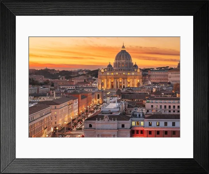 Framed Print : Vatican City skyline with St. Peter's Basilica during sunset Framed Print : Vatican City skyline with St. Peter's Basilica during sunset