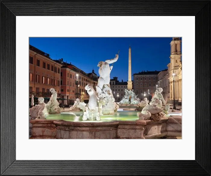 Framed Print : Fountains in Piazza Navona in Rome, Italy at twilight Framed Print : Fountains in Piazza Navona in Rome, Italy at twilight